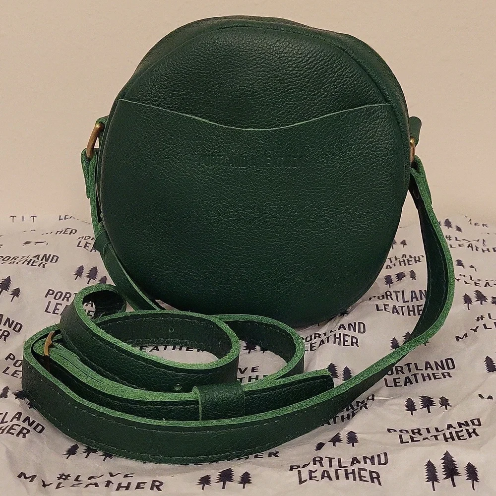 Portland Leather Small Circle Pebbled Leather Crossbody Bag - Picture 1 of 12